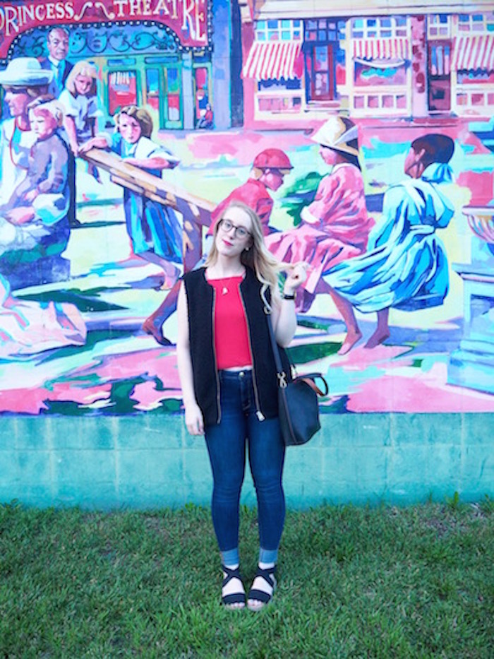 Red Tank - Strung in Gold {Aritzia Tank, Aritzia Bralette, Aritzia Vest, American Eagle Jeans, American Eagle Bag, Spring Sandals, Smashbox Lipstick in Punch Drunk}