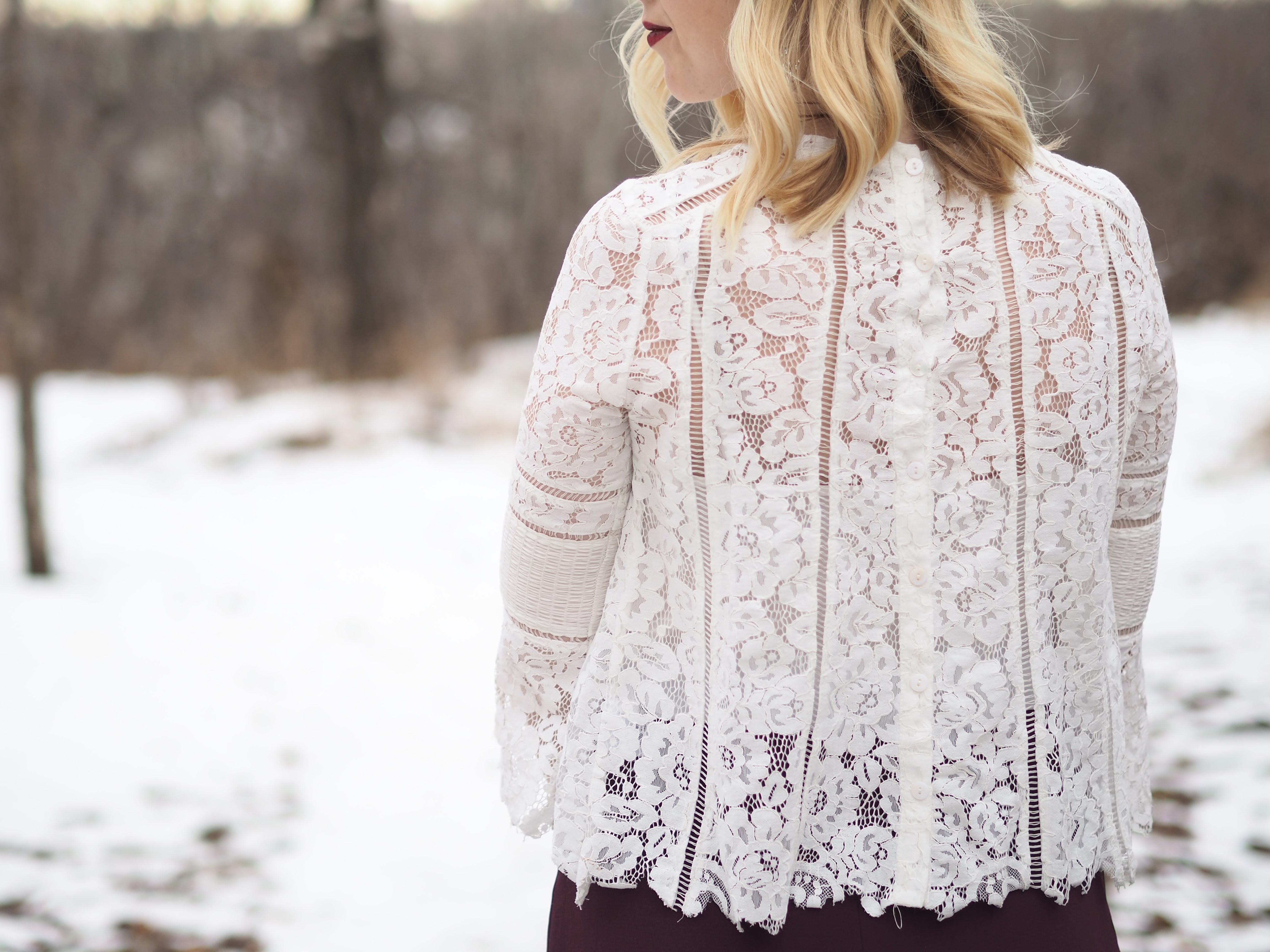 Lace Top with Dezzal - Strungingold {aritzia mini skirt, Rebecca Minkoff Purse, Joe Fresh tights, Kendall + Kylie Boots}