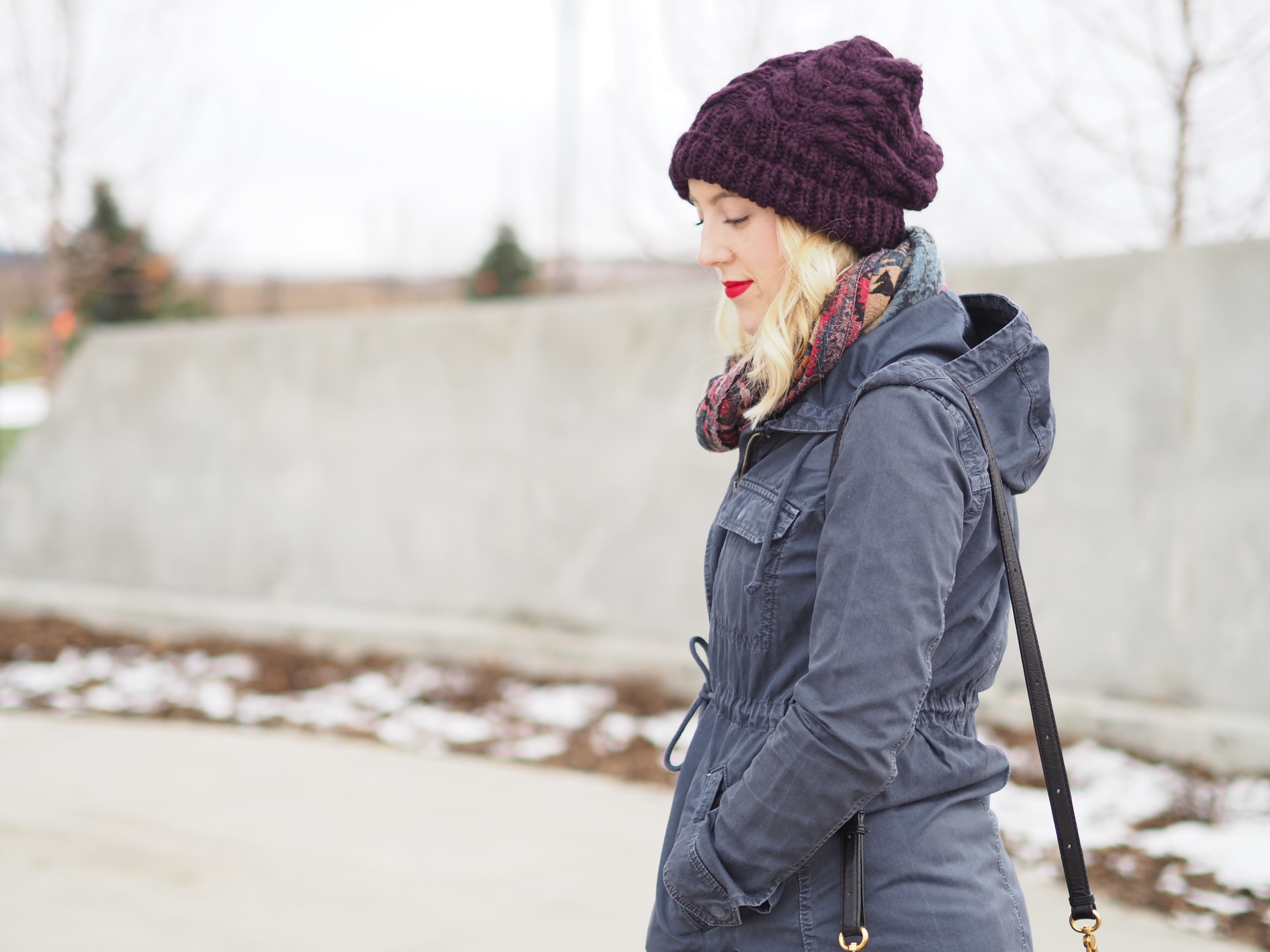 Cold Weather - Strungingold {American Eagle Jacket, Jeggings, Hat, Steve Madden Booties, MAC LIpstick in Ruby Woo}