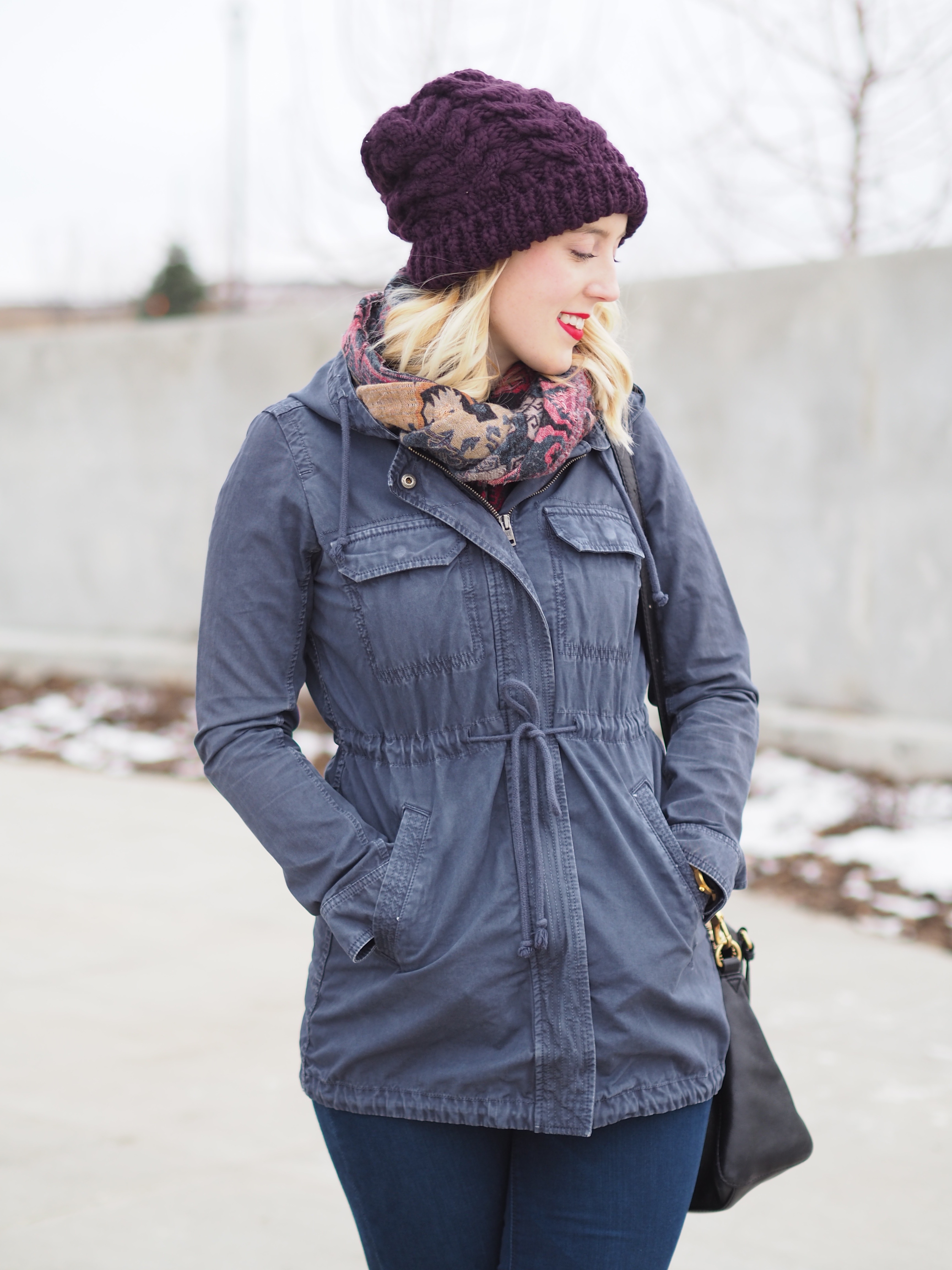 Cold Weather - Strungingold {American Eagle Jacket, Jeggings, Hat, Steve Madden Booties, MAC LIpstick in Ruby Woo}