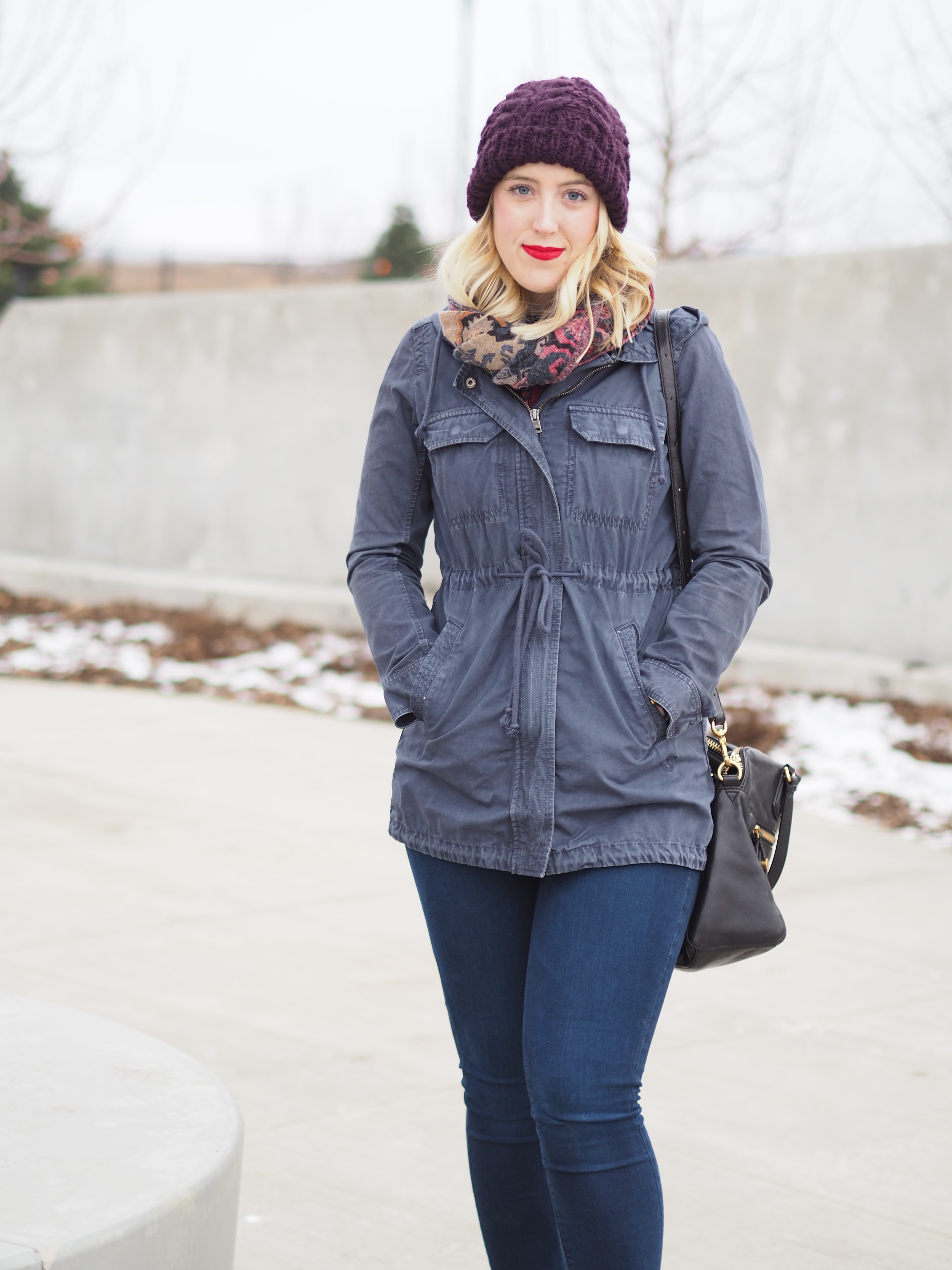 Cold Weather - Strungingold {American Eagle Jacket, Jeggings, Hat, Steve Madden Booties, MAC LIpstick in Ruby Woo}