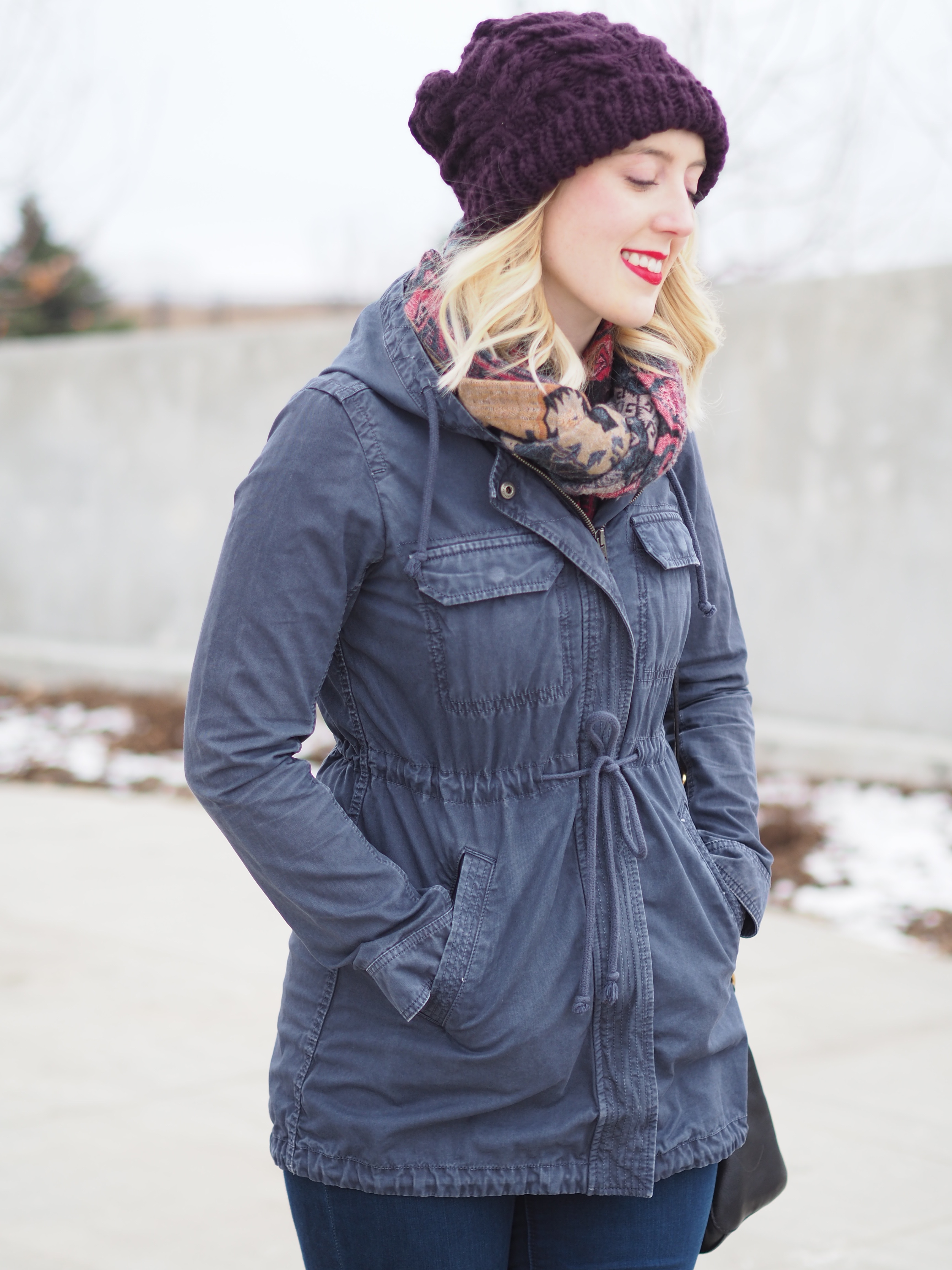 Cold Weather - Strungingold {American Eagle Jacket, Jeggings, Hat, Steve Madden Booties, MAC LIpstick in Ruby Woo}