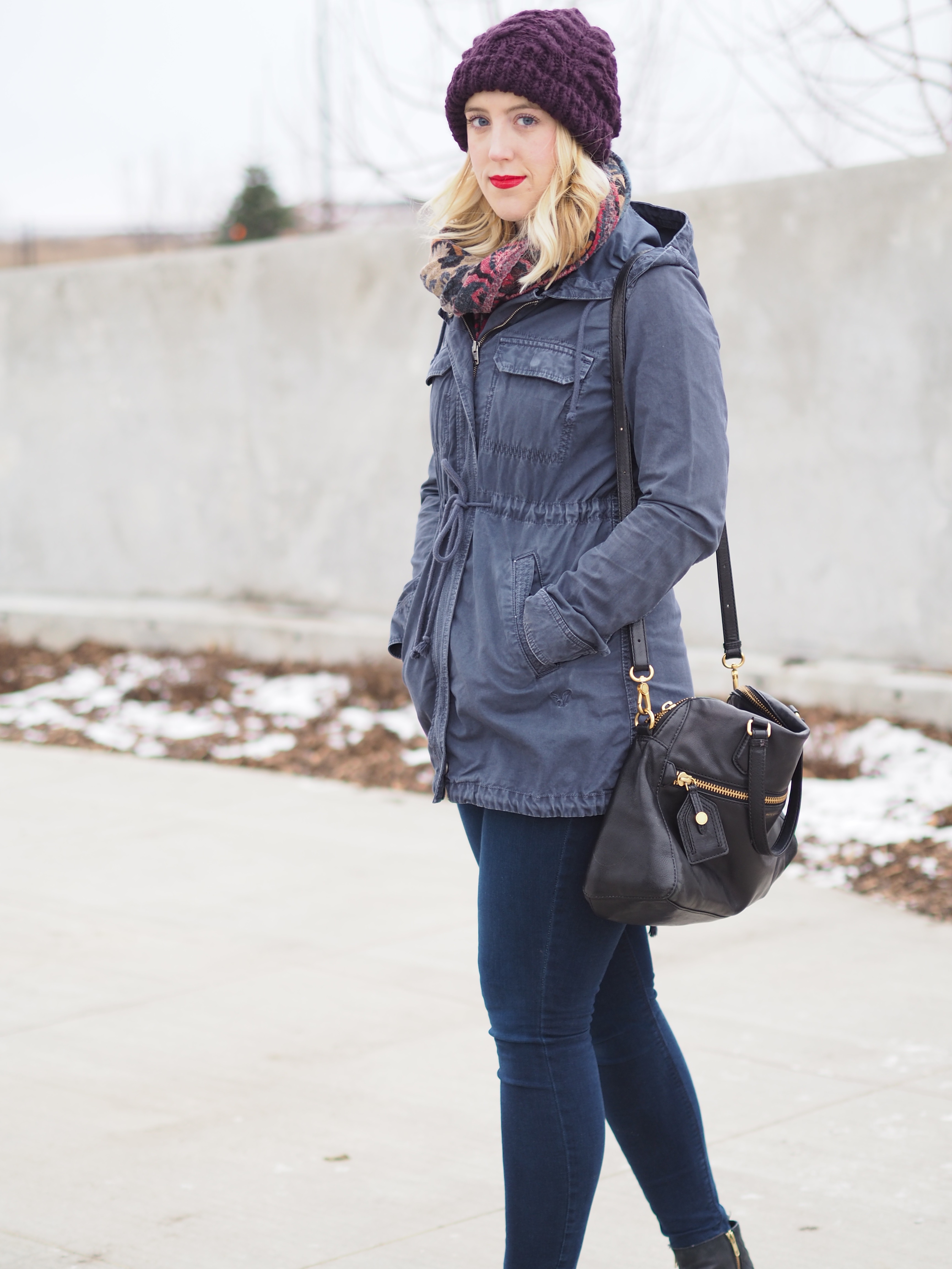 Cold Weather - Strungingold {American Eagle Jacket, Jeggings, Hat, Steve Madden Booties, MAC LIpstick in Ruby Woo}