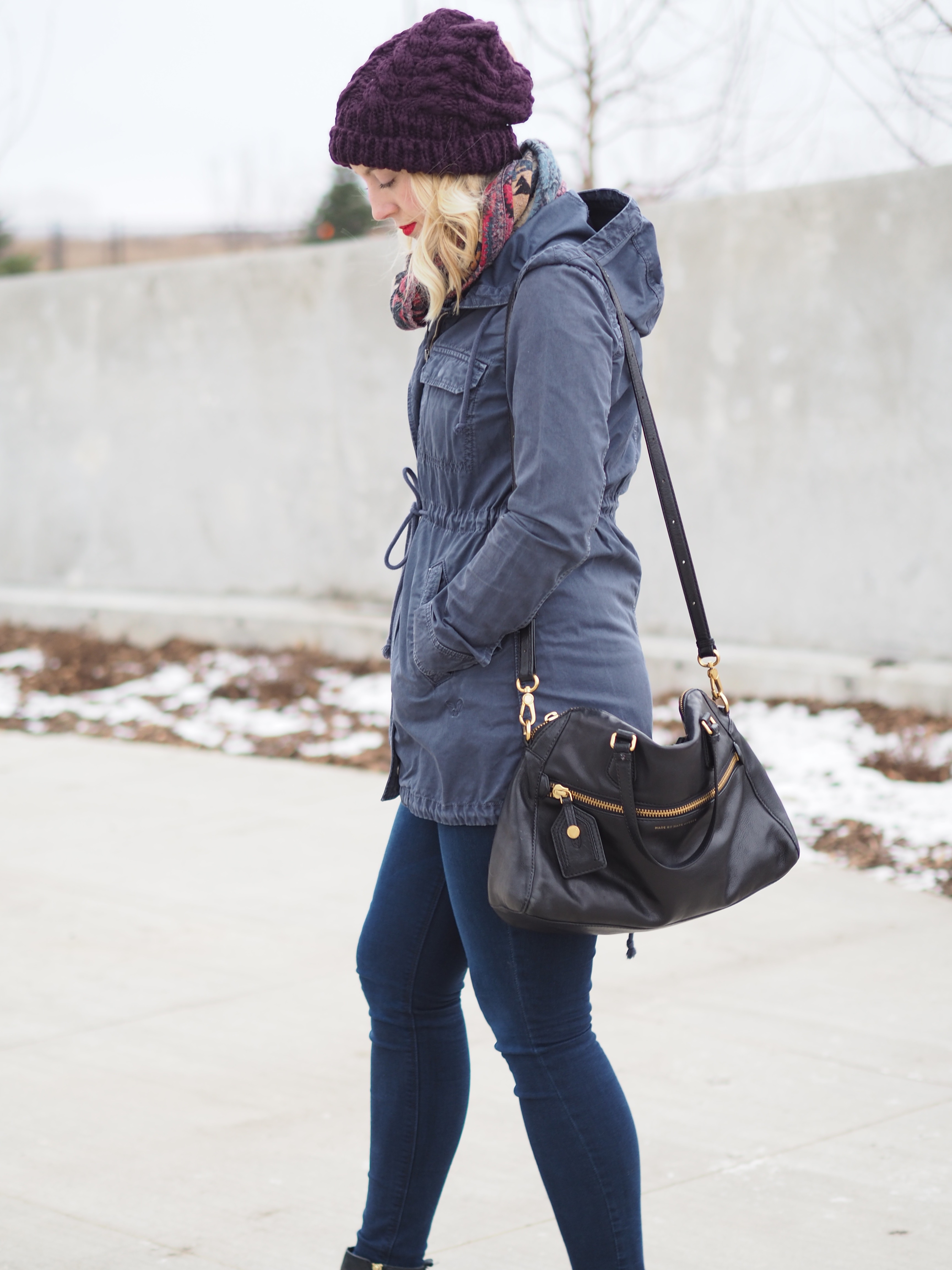 Cold Weather - Strungingold {American Eagle Jacket, Jeggings, Hat, Steve Madden Booties, MAC LIpstick in Ruby Woo}