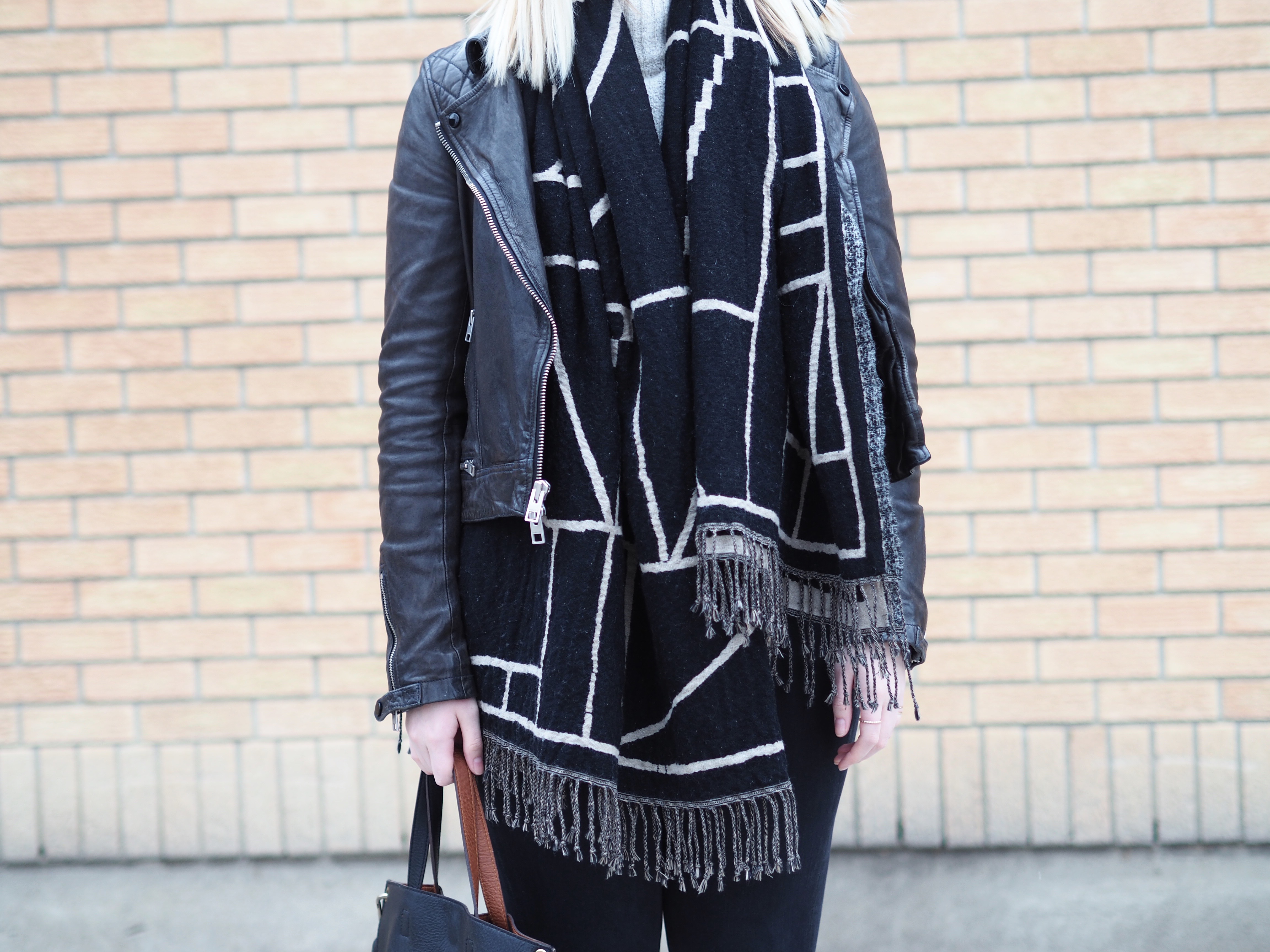 Casual Winter Brunch - Strungingold {Aritzia blanket scarf, American Eagle jeans, sweater, bag, Steve Madden boots}