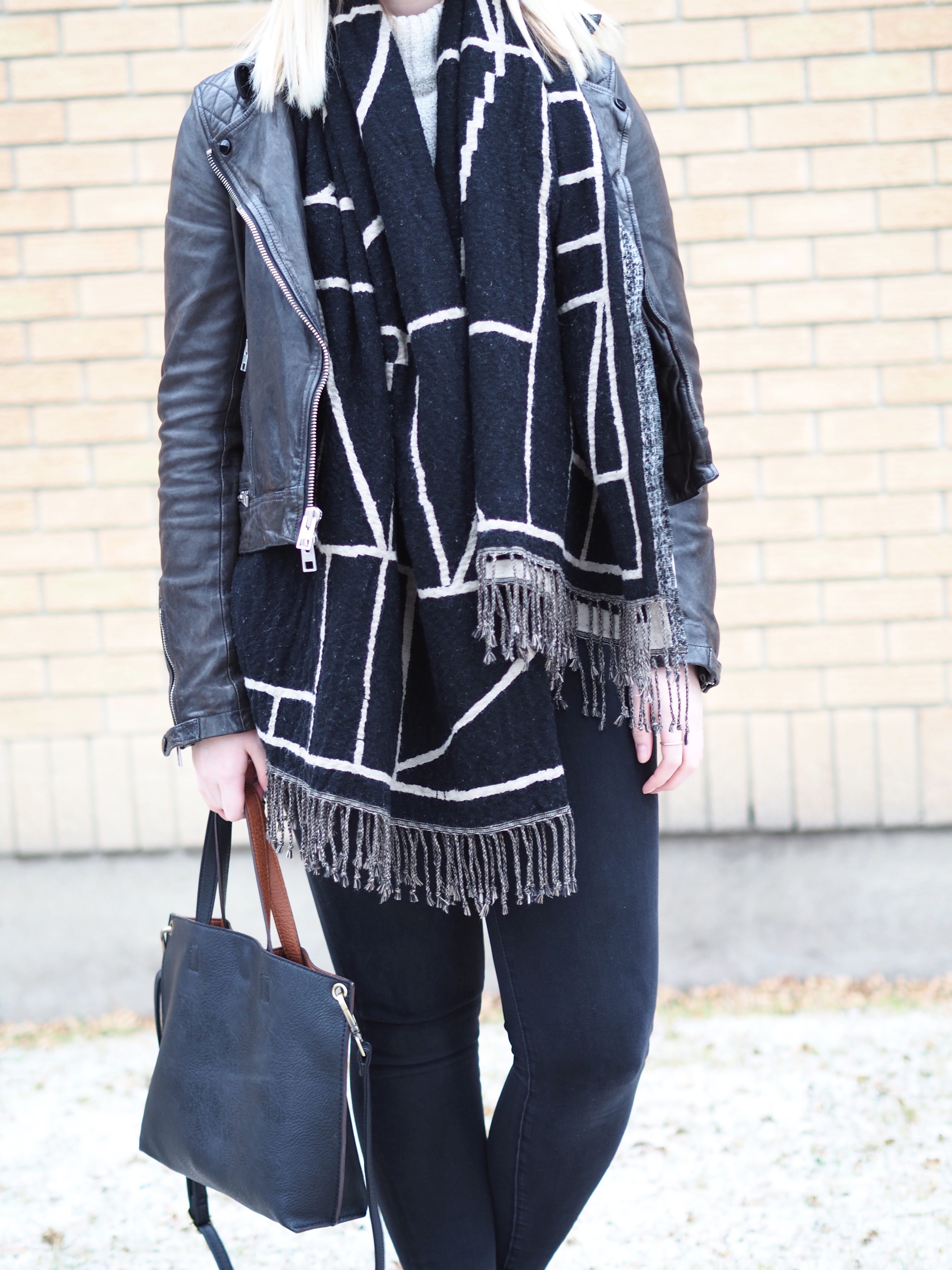 Casual Winter Brunch - Strungingold {Aritzia blanket scarf, American Eagle jeans, sweater, bag, Steve Madden boots}