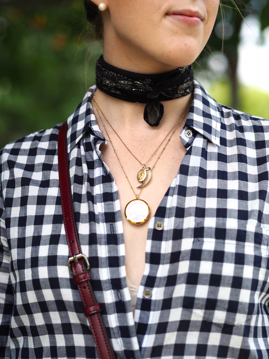 Exploring Edmonton - Strungingold {Aritzia Joggers, Square Scarf, J Crew Factory Button Down, Rebecca Minkoff Bag, Forever 21 Sandals, Origami Owl Necklace}