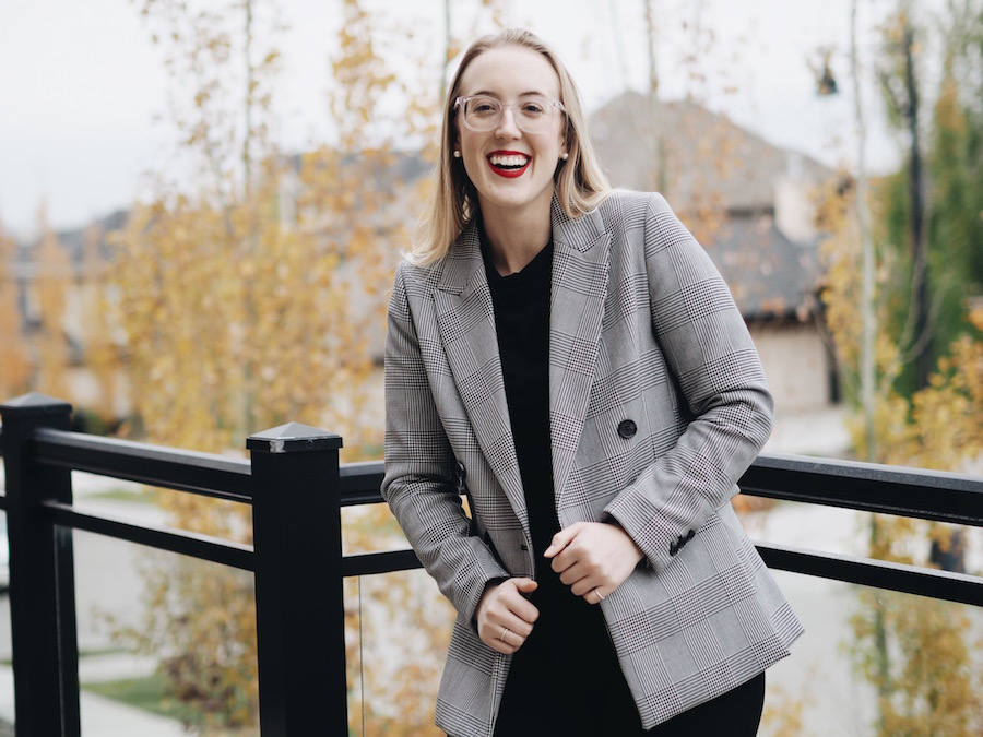 Checkered Blazer - Strungingold {H&M Blazer, Aritzia Joggers, Aldo Block Heels}