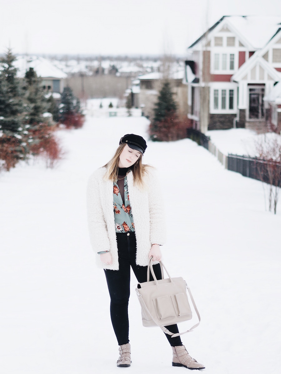 Mauve accessories with the cutest buckle booties and perfect tote for work