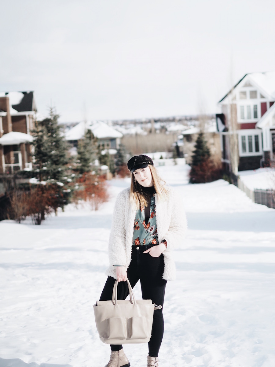 Mauve accessories with the cutest buckle booties and perfect tote for work