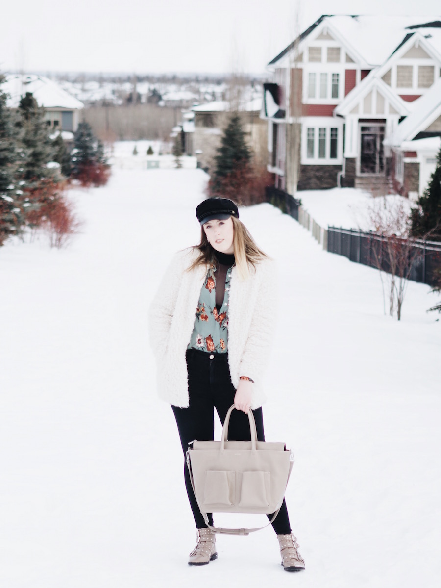 Mauve accessories with the cutest buckle booties and perfect tote for work