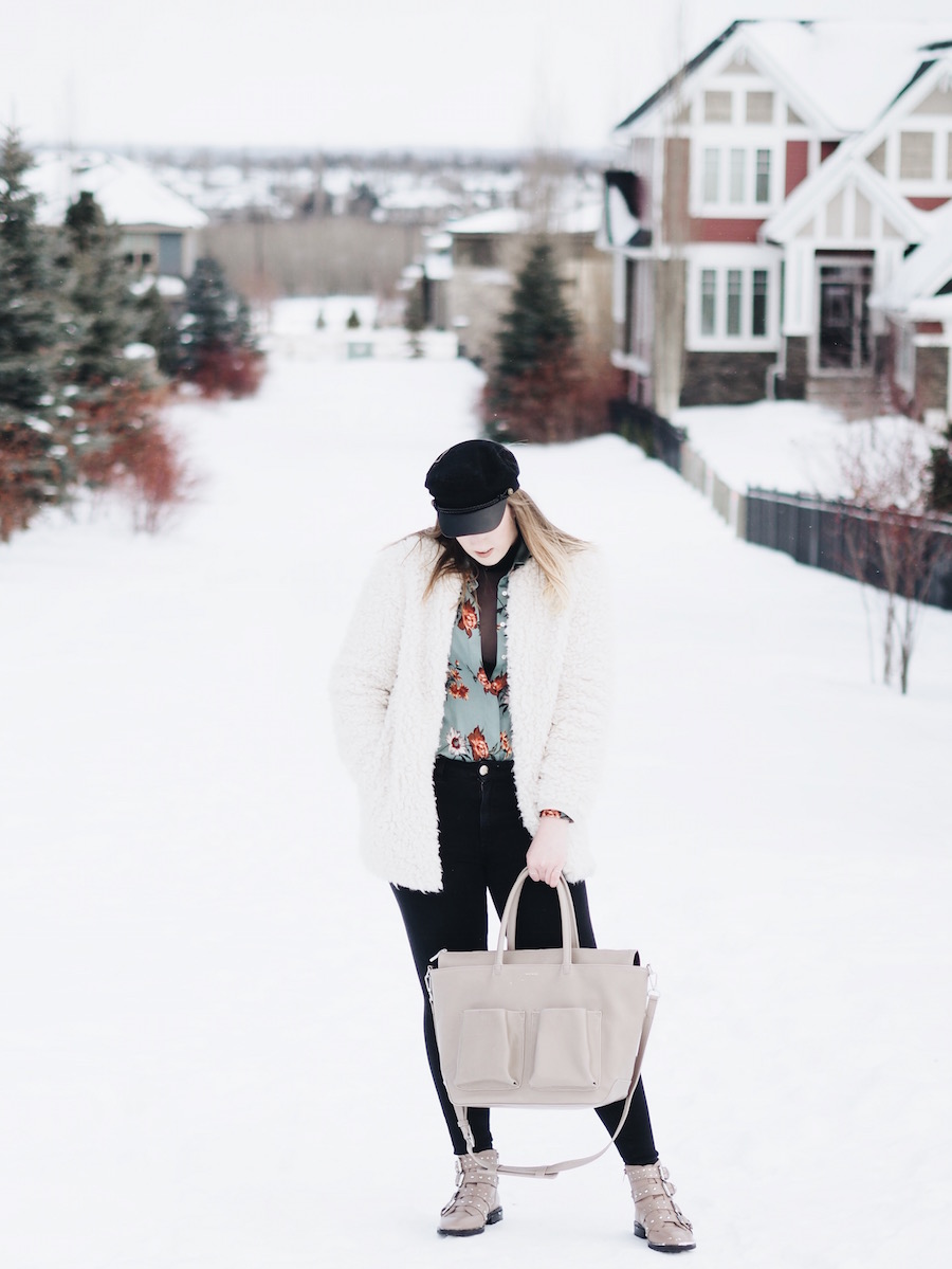 Mauve accessories with the cutest buckle booties and perfect tote for work