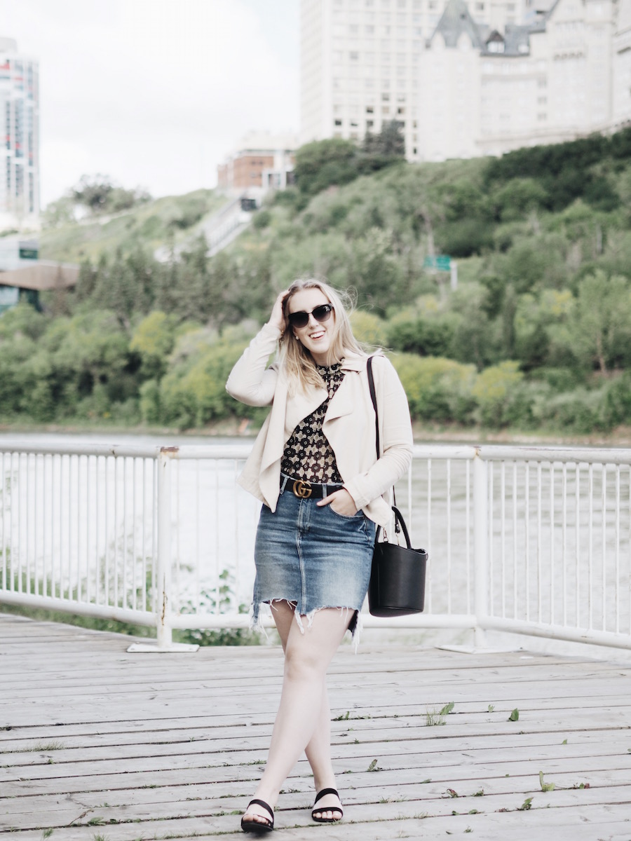 denim jean skirt easy weekend outfit gucci yeg edmonton summer