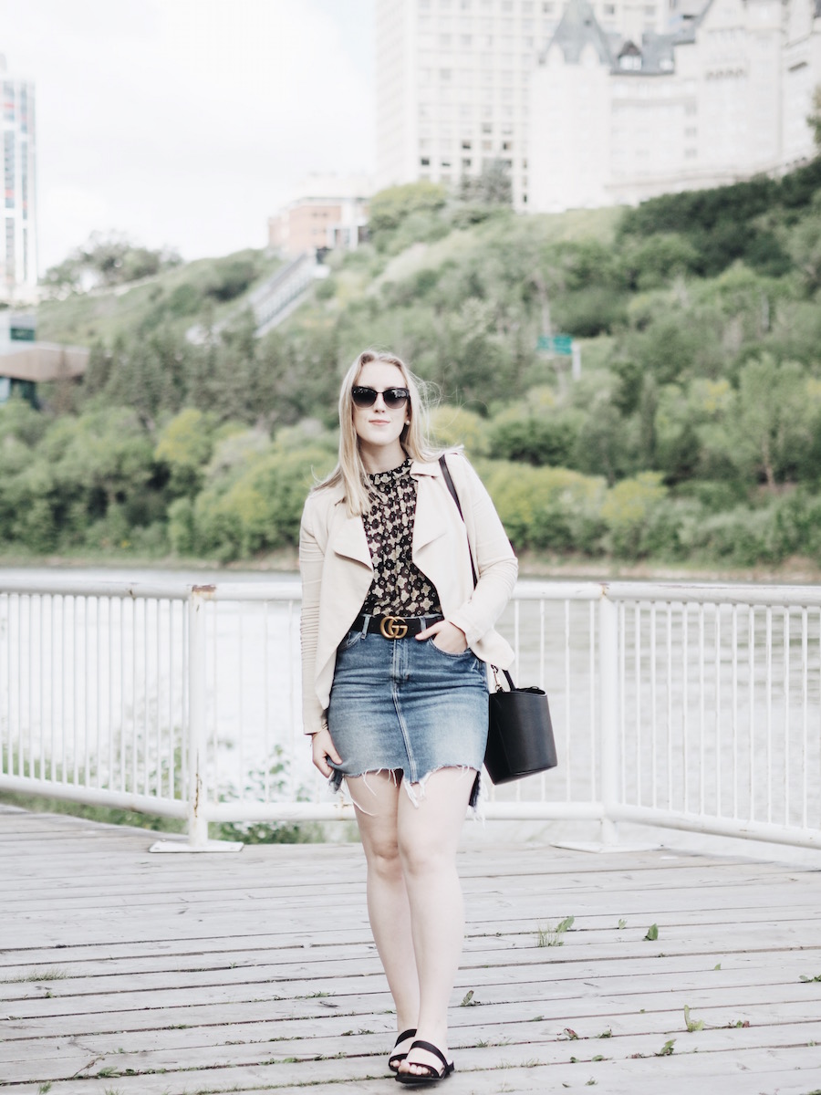 denim jean skirt easy weekend outfit gucci yeg edmonton summer