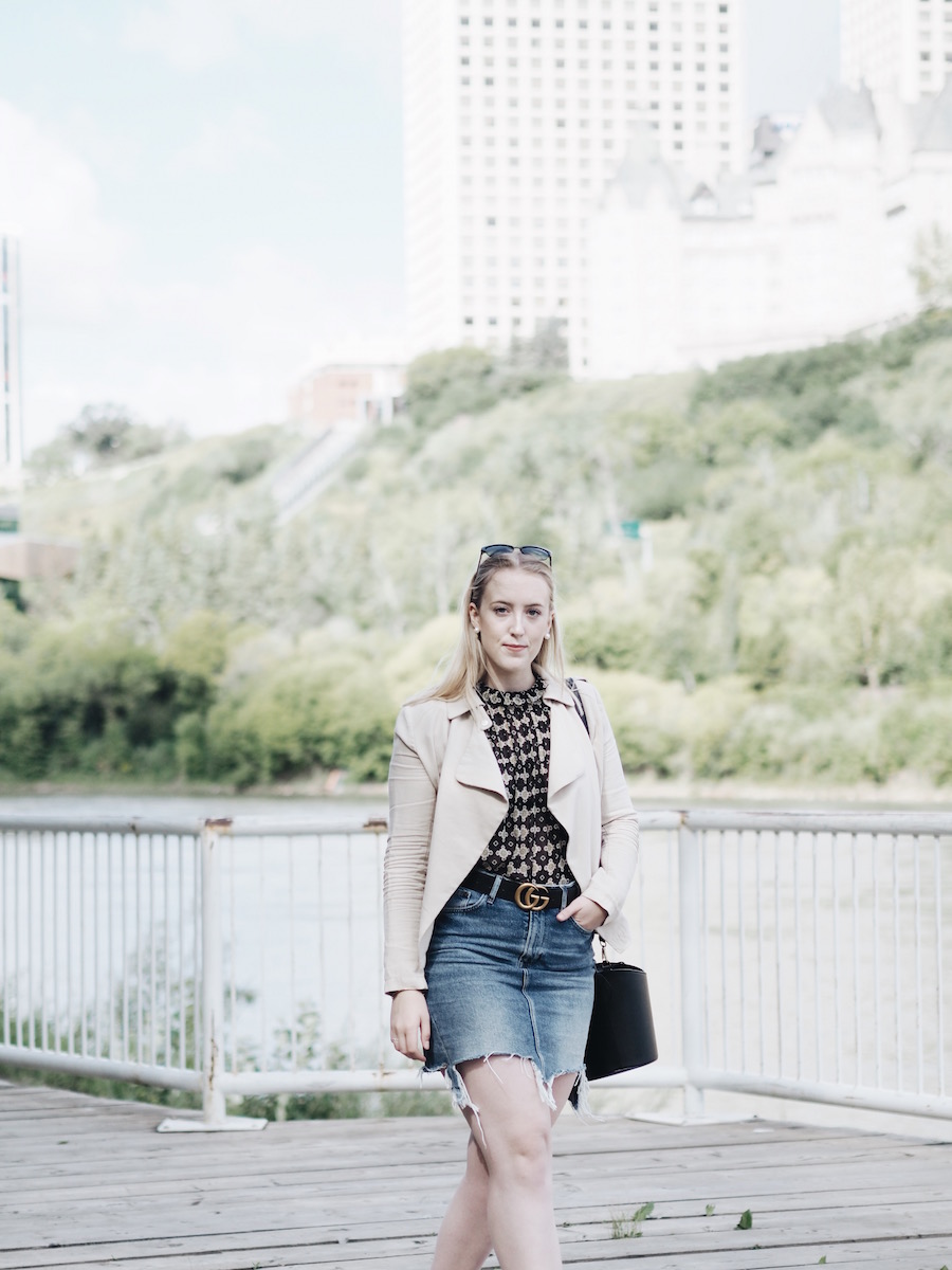 denim jean skirt easy weekend outfit gucci yeg edmonton summer