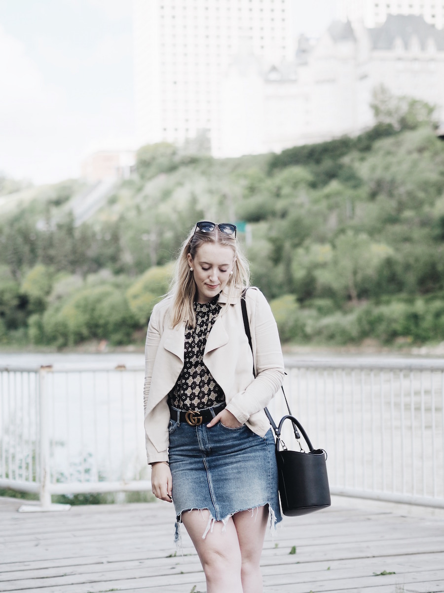 denim jean skirt easy weekend outfit gucci yeg edmonton summer