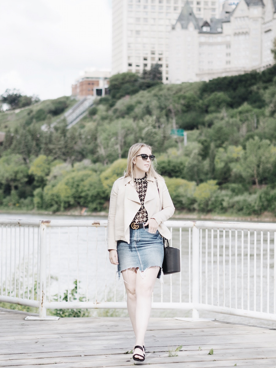 denim jean skirt easy weekend outfit gucci yeg edmonton summer