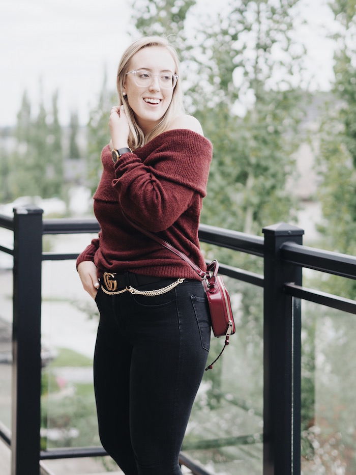 Off the shoulder hm style easy outfit burgundy