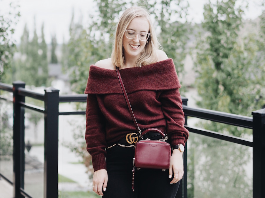 Off the shoulder hm style easy outfit burgundy