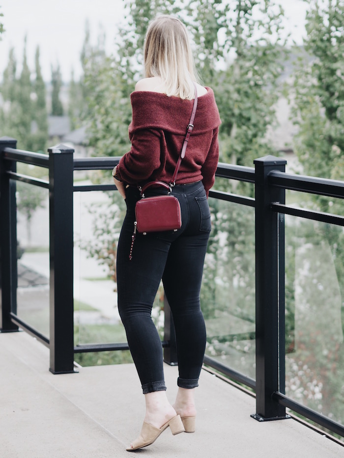 Off the shoulder hm style easy outfit burgundy