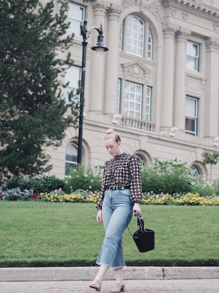 Fall Style wide leg jeans topshop denim bucket bag transition style