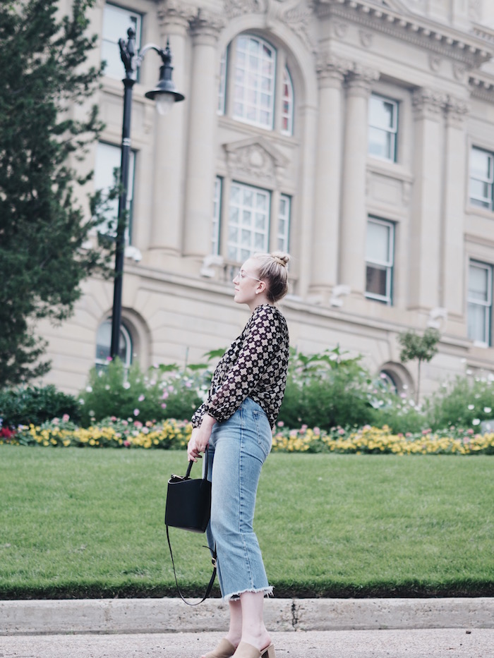 Fall Style wide leg jeans topshop denim bucket bag transition style