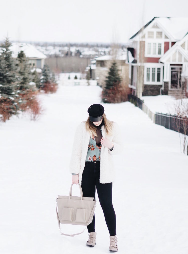 Mauve accessories with the cutest buckle booties and perfect tote for work