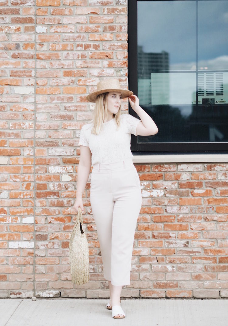 New YEG restaurant in Brewery District wearing easy summer monochromatic outfit with best trousers