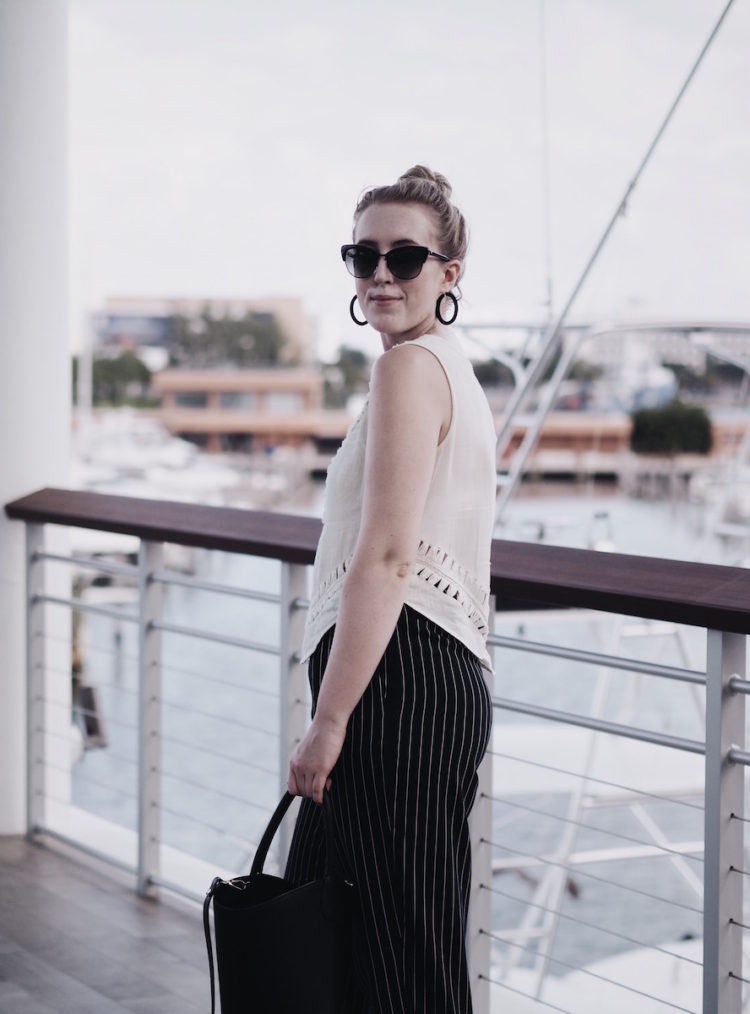 Visit Florida usa vacation ocean boat ride aritzia striped pants style