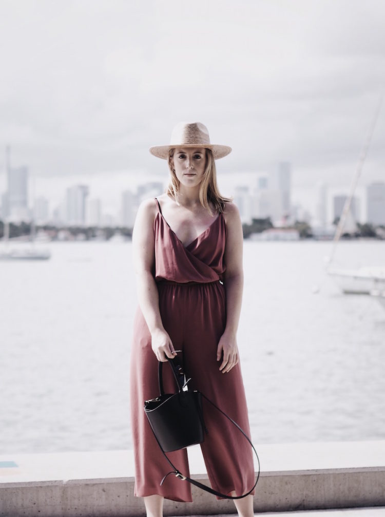 miami florida aritzia jumpsuit vacation style colorful palma fedora