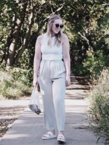 how to update thrifted pants, goodwill alberta finds, how to style mint trousers, how to wear pearl hair barrettes